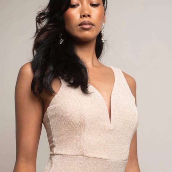 Gabriela Light Gold Deep V Glitter Bodycon Mermaid - Picture 3 of 5